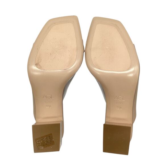AGL Sandals Women’s Size US 8.5 Angie Block Heel Asymmetrical Slide in Beige - Picture 5 of 5